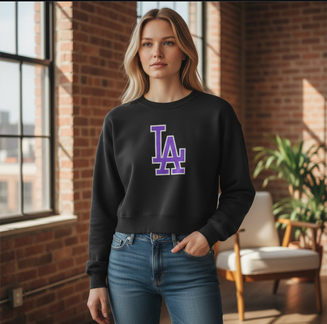 Vintage Black Cropped LA Sweatshirt – Purple Logo