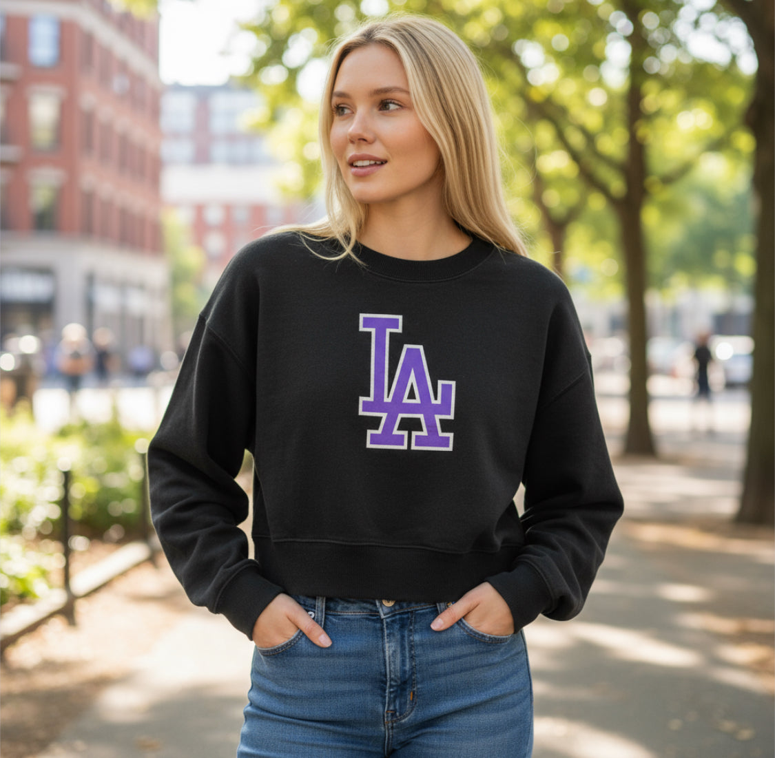 Vintage Black Cropped LA Sweatshirt – Purple Logo