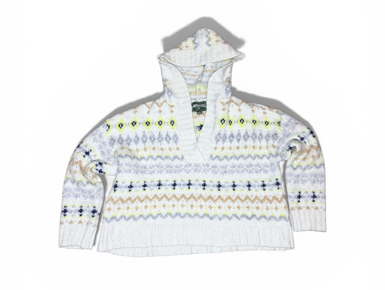 American Eagle Hooded Knit Sweater Fair Isle Pattern Size Medium