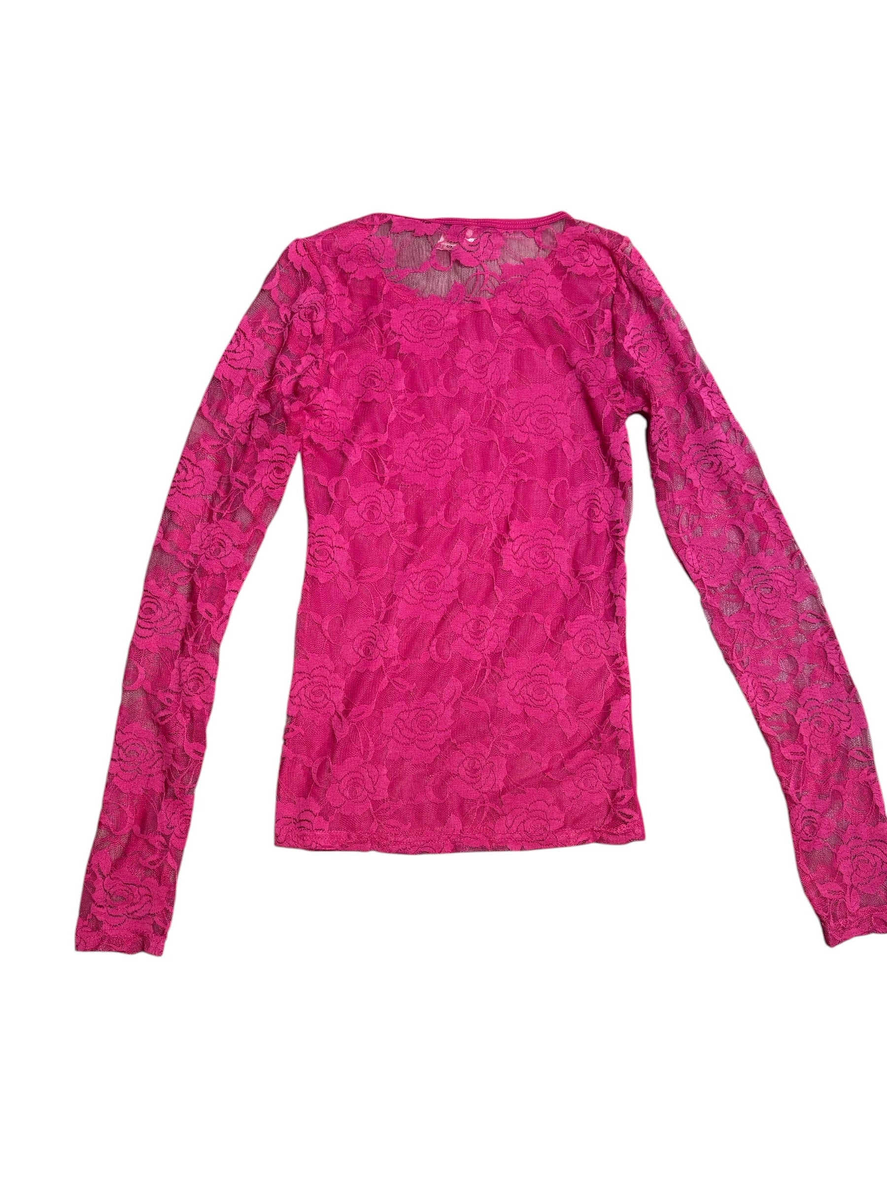 Color Story Hot Pink Lace Long Sleeve Top | Size Small