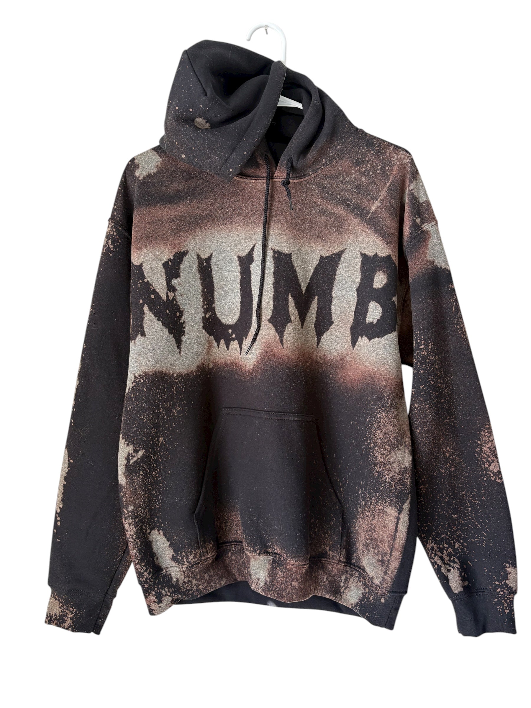 One-of-a-Kind Streetwear Hoodie – Custom HandMade Grunge Bleached Hoodie – NUMB Graphic – Medium