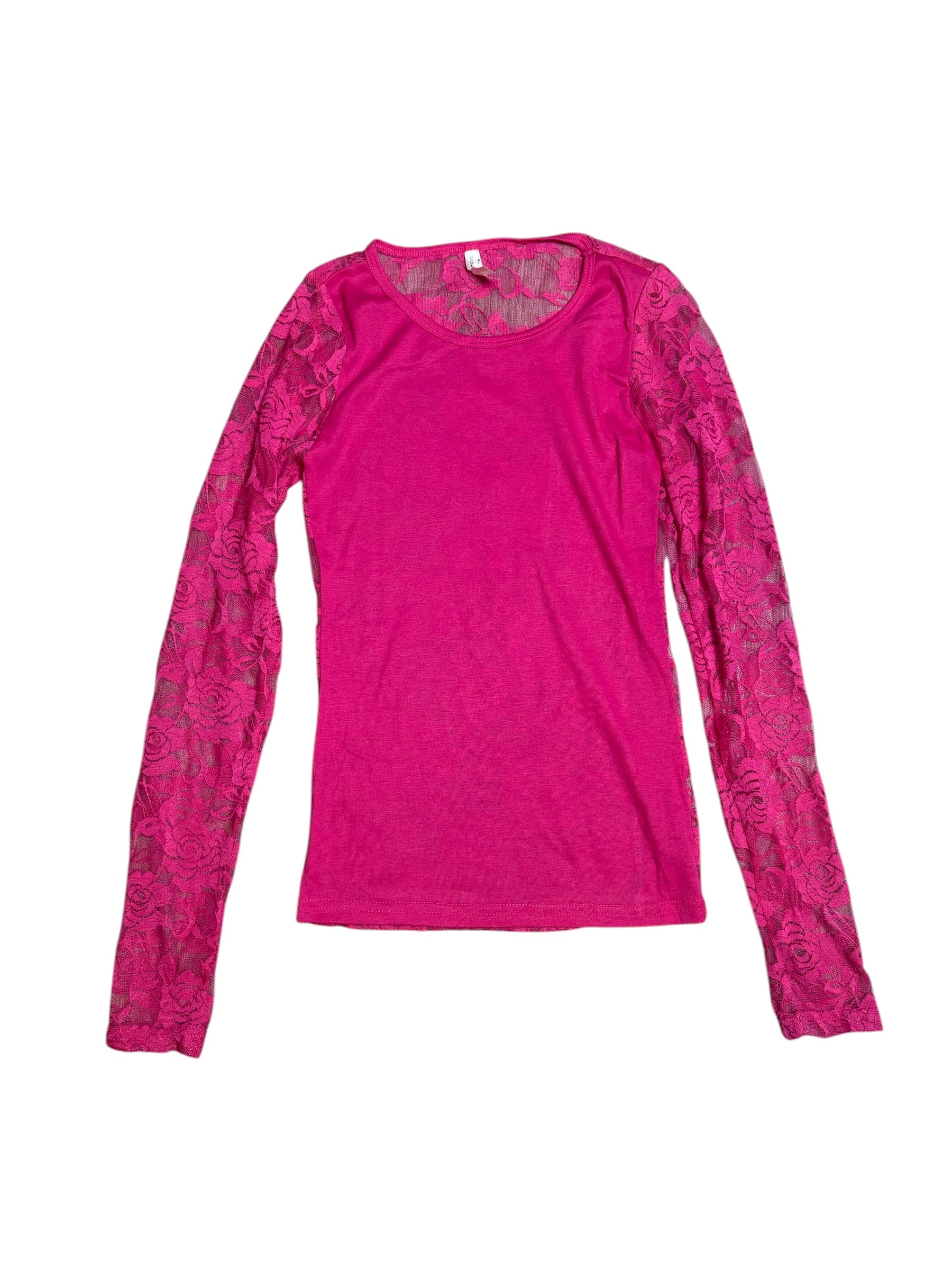 Color Story Hot Pink Lace Long Sleeve Top | Size Small