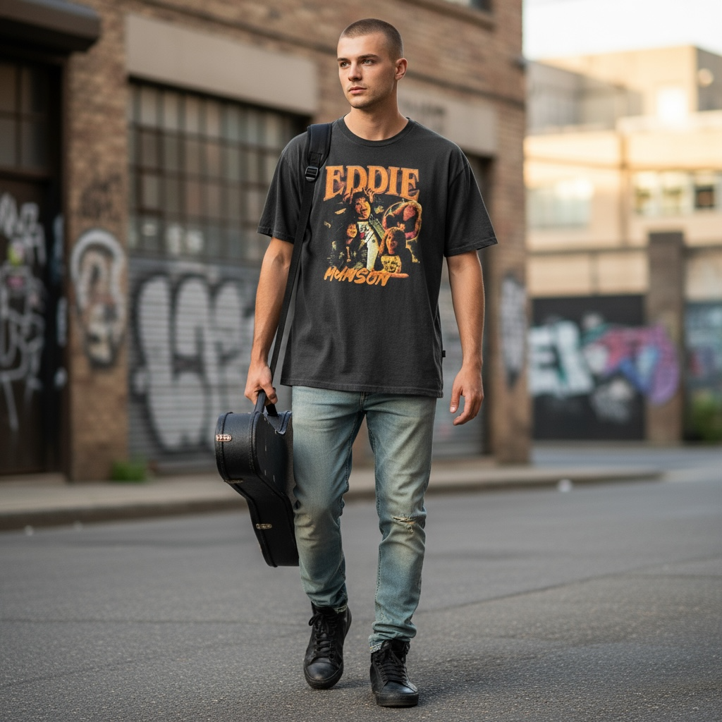 (SOLD OUT)Eddie Munson Graphic Tee – Retro Stranger-Style Rock Shirt (Men’s XL)