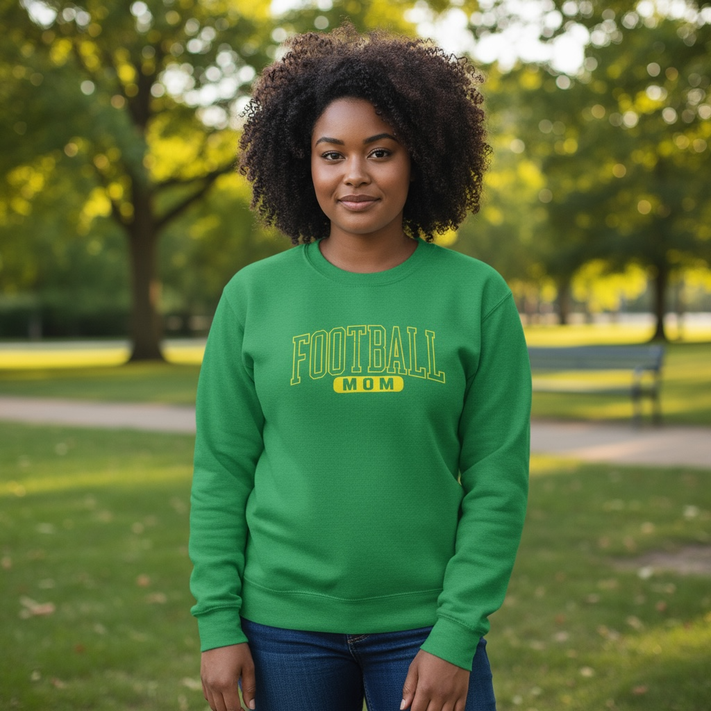 Vintage-Style Green “Football Mom” Sweatshirt – Game Day Essential
