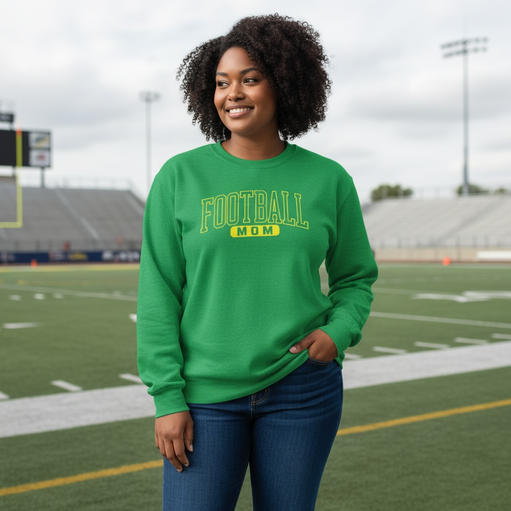 Vintage-Style Green “Football Mom” Sweatshirt – Game Day Essential