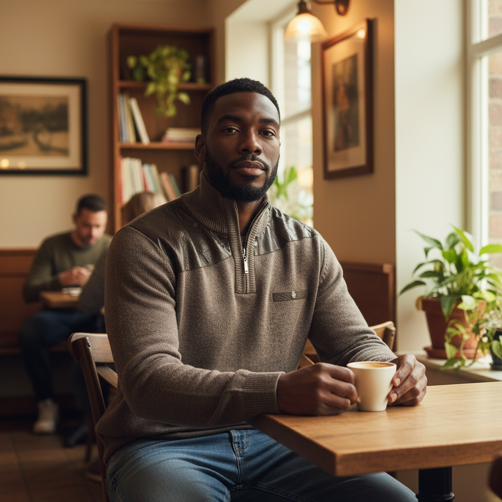 Leonardo Gavino Men’s XXL Quarter-Zip Brown Knit Sweater w/ Faux Leather Shoulder Panels