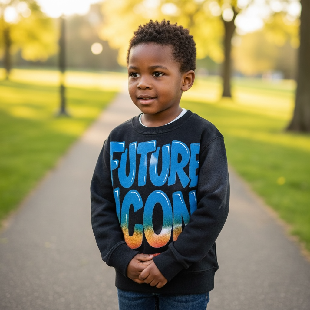 Custom “FUTURE ICON” Kids Sweatshirt – Size 4T – One-of-a-Kind Handmade Piece
