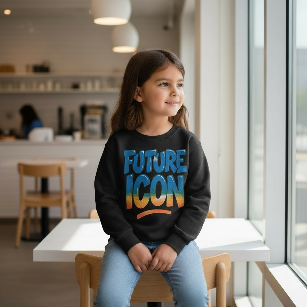 Custom “FUTURE ICON” Kids Sweatshirt – Size 4T – One-of-a-Kind Handmade Piece