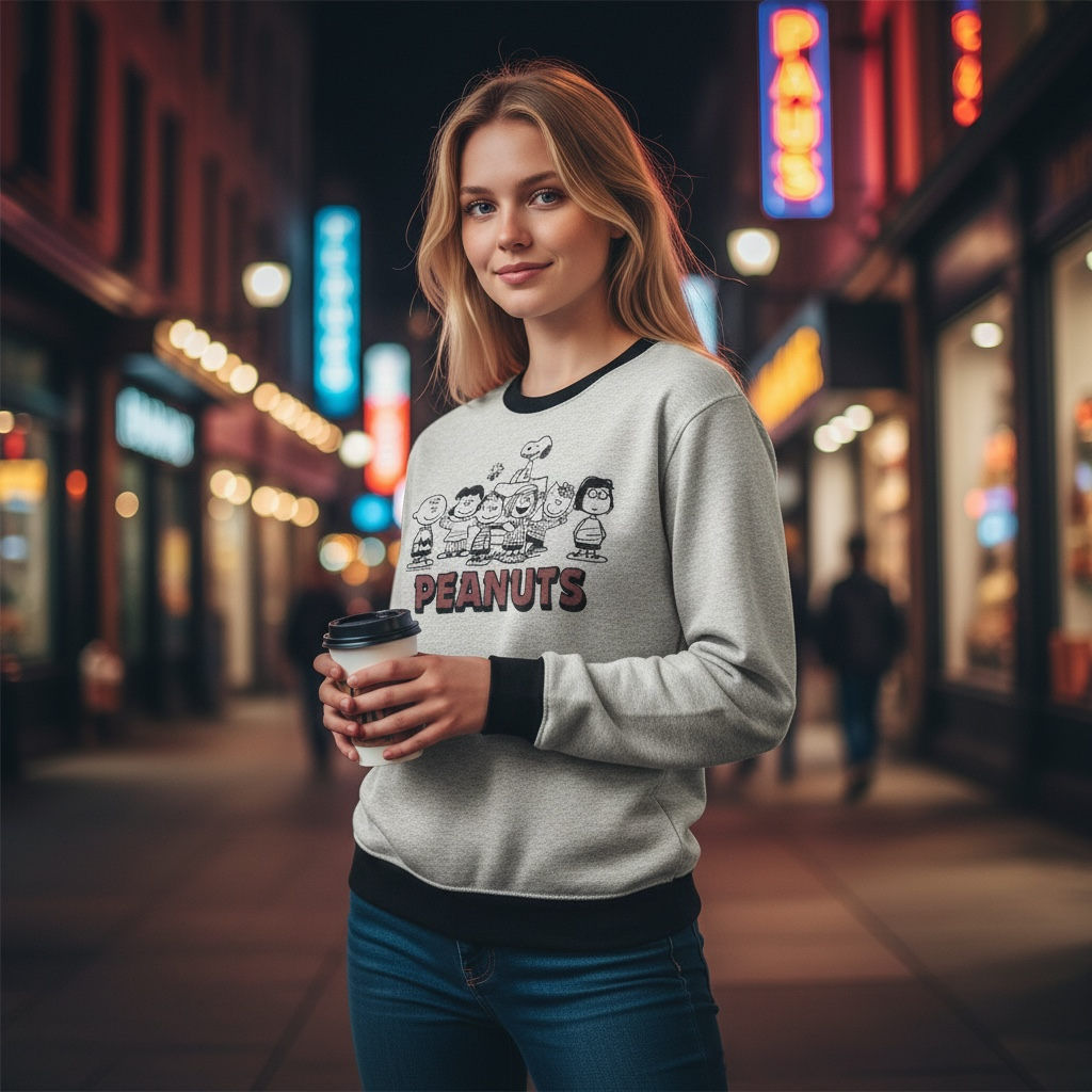 Vintage-Style Peanuts Snoopy Grey Crewneck Sweatshirt – Size L