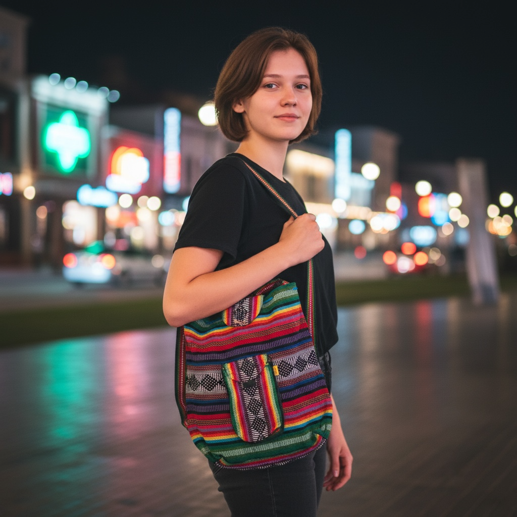 Vintage Boho Mexican Woven Backpack – Multicolor Tribal Knit Bag