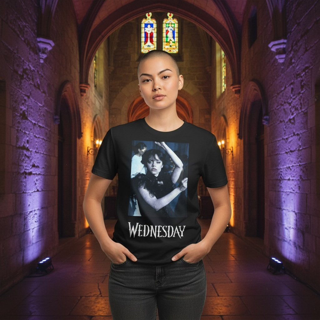 Wednesday Addams Dance Scene Graphic Tee – Gothic Aesthetic Black T-Shirt – Size XL