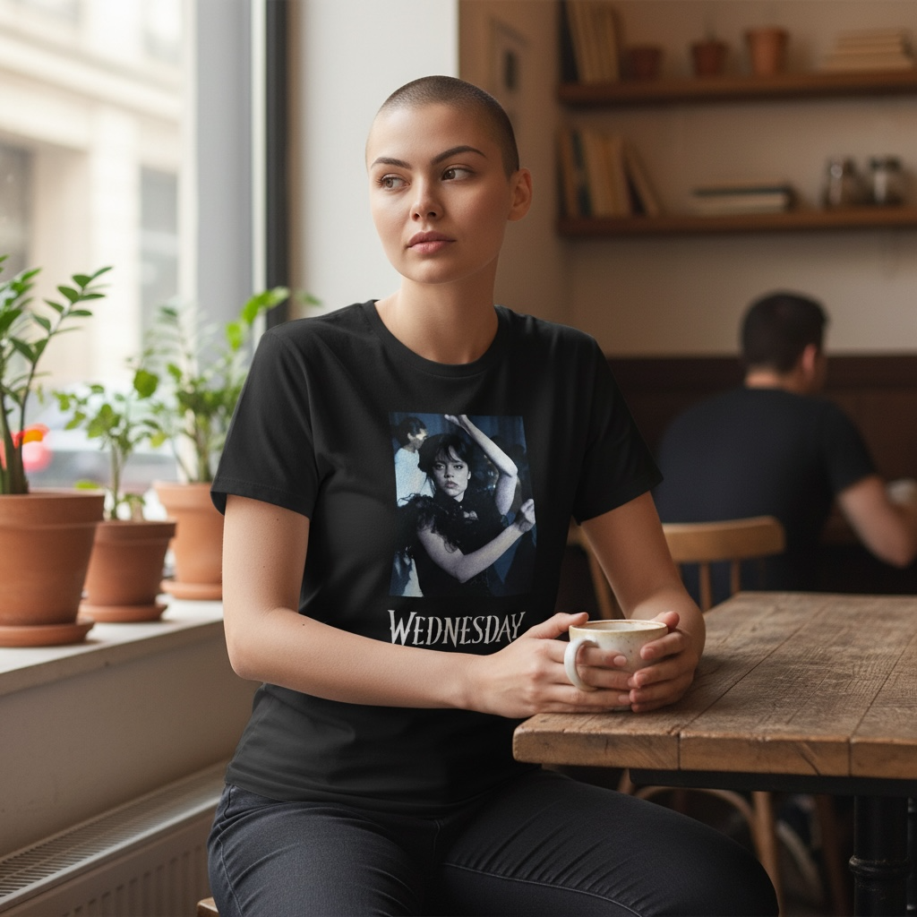 Wednesday Addams Dance Scene Graphic Tee – Gothic Aesthetic Black T-Shirt – Size XL