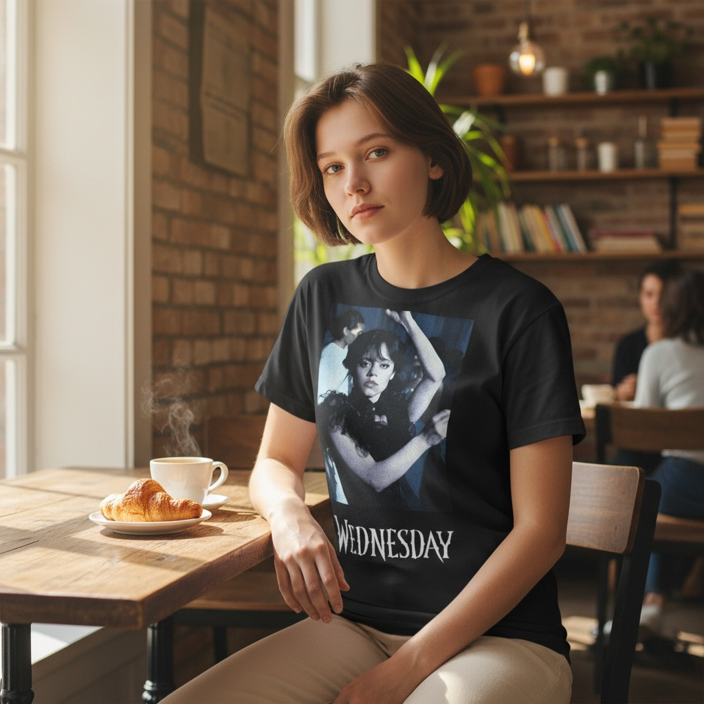 Wednesday Addams Dance Scene Graphic Tee – Gothic Aesthetic Black T-Shirt – Size XL