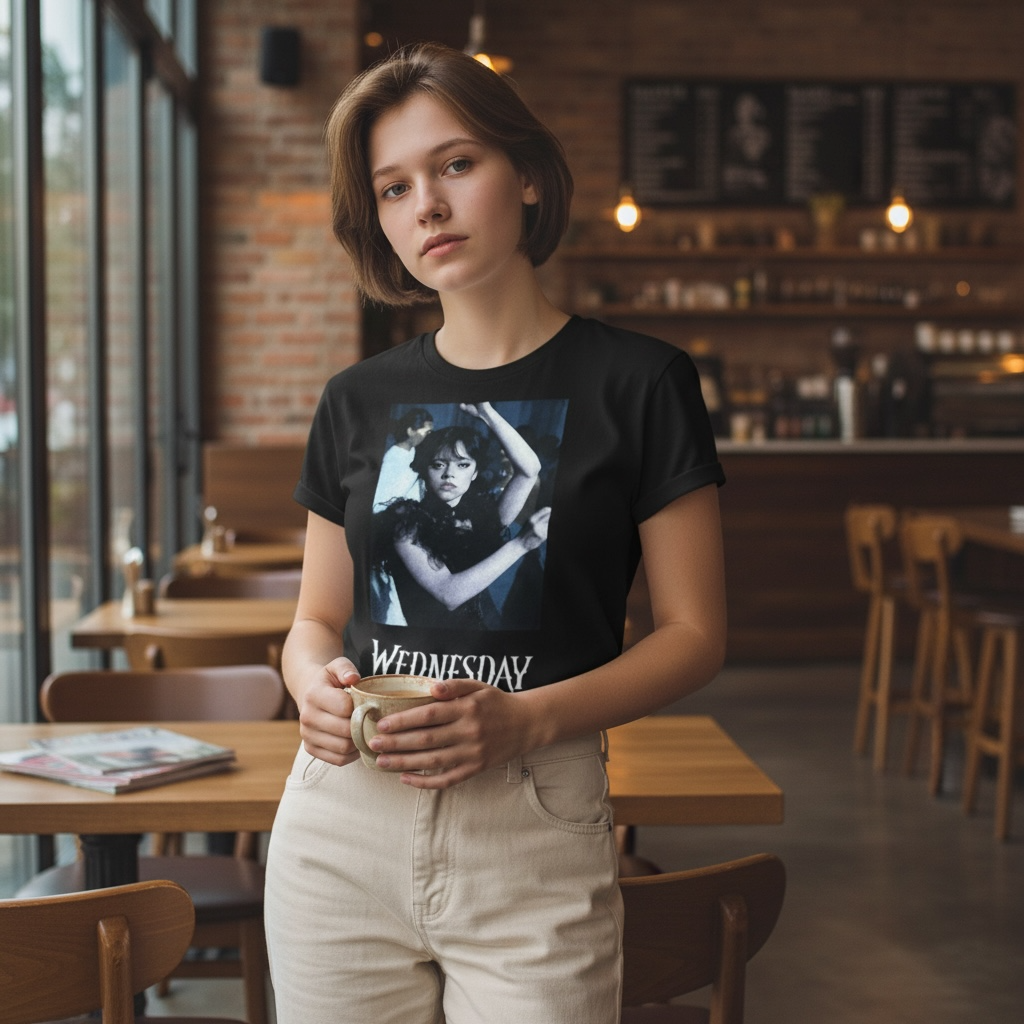 Wednesday Addams Dance Scene Graphic Tee – Gothic Aesthetic Black T-Shirt – Size XL