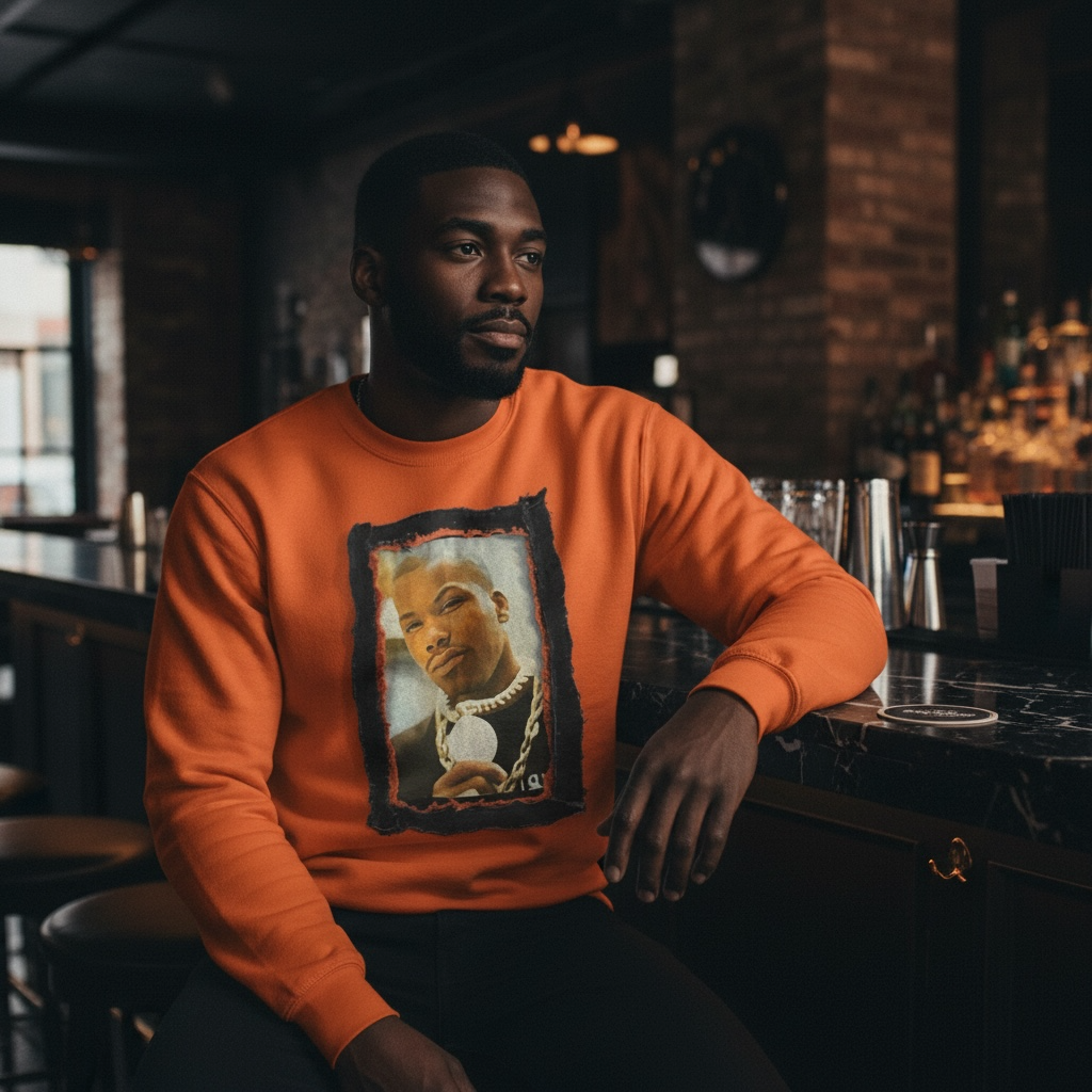 BANYARA THREADZ One of One Custom Hip-Hop Inspired Orange Crewneck – Size Large