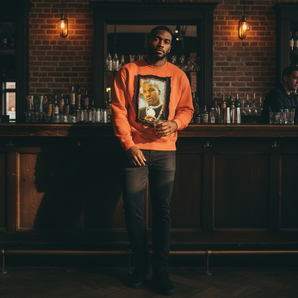 BANYARA THREADZ One of One Custom Hip-Hop Inspired Orange Crewneck – Size Large