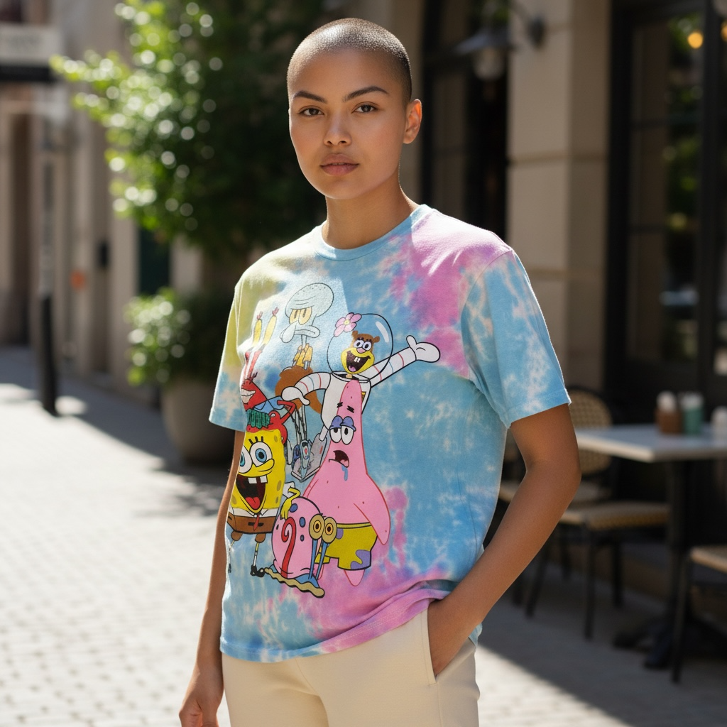 SpongeBob SquarePants Tie-Dye Graphic T-Shirt – Size Large (Pre-Owned)