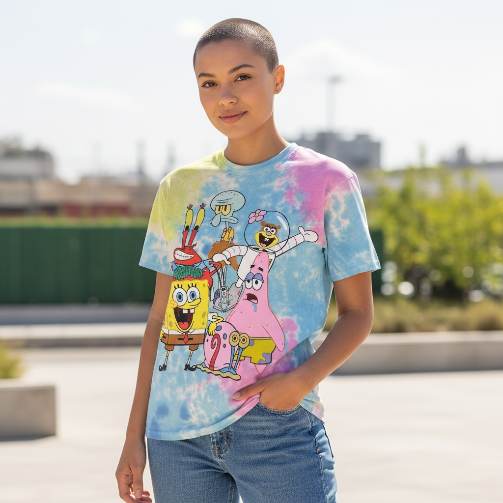 SpongeBob SquarePants Tie-Dye Graphic T-Shirt – Size Large (Pre-Owned)
