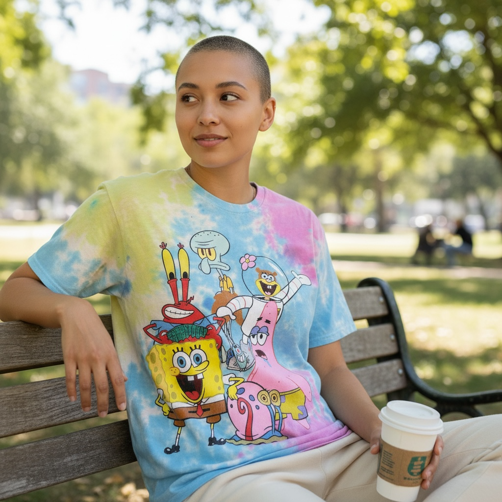 SpongeBob SquarePants Tie-Dye Graphic T-Shirt – Size Large (Pre-Owned)