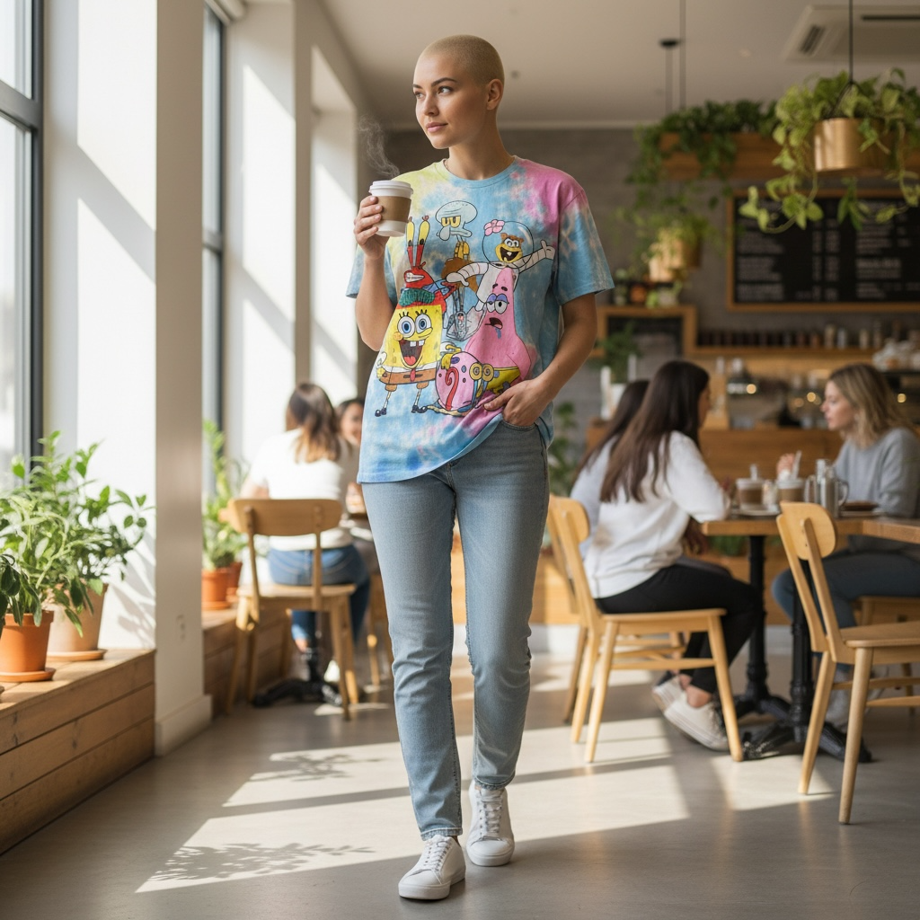 SpongeBob SquarePants Tie-Dye Graphic T-Shirt – Size Large (Pre-Owned)