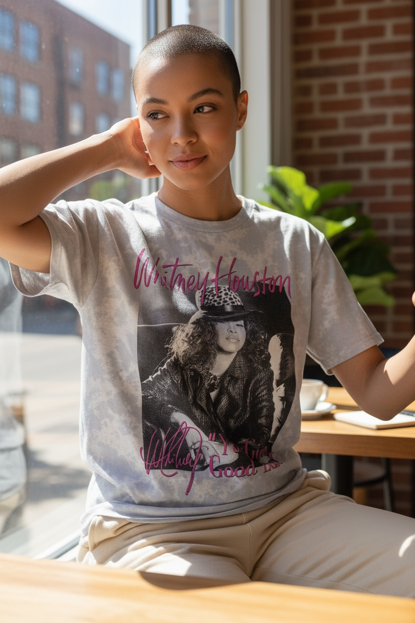 Whitney Houston “You Give Good Love” Acid Wash Graphic Tee – Medium