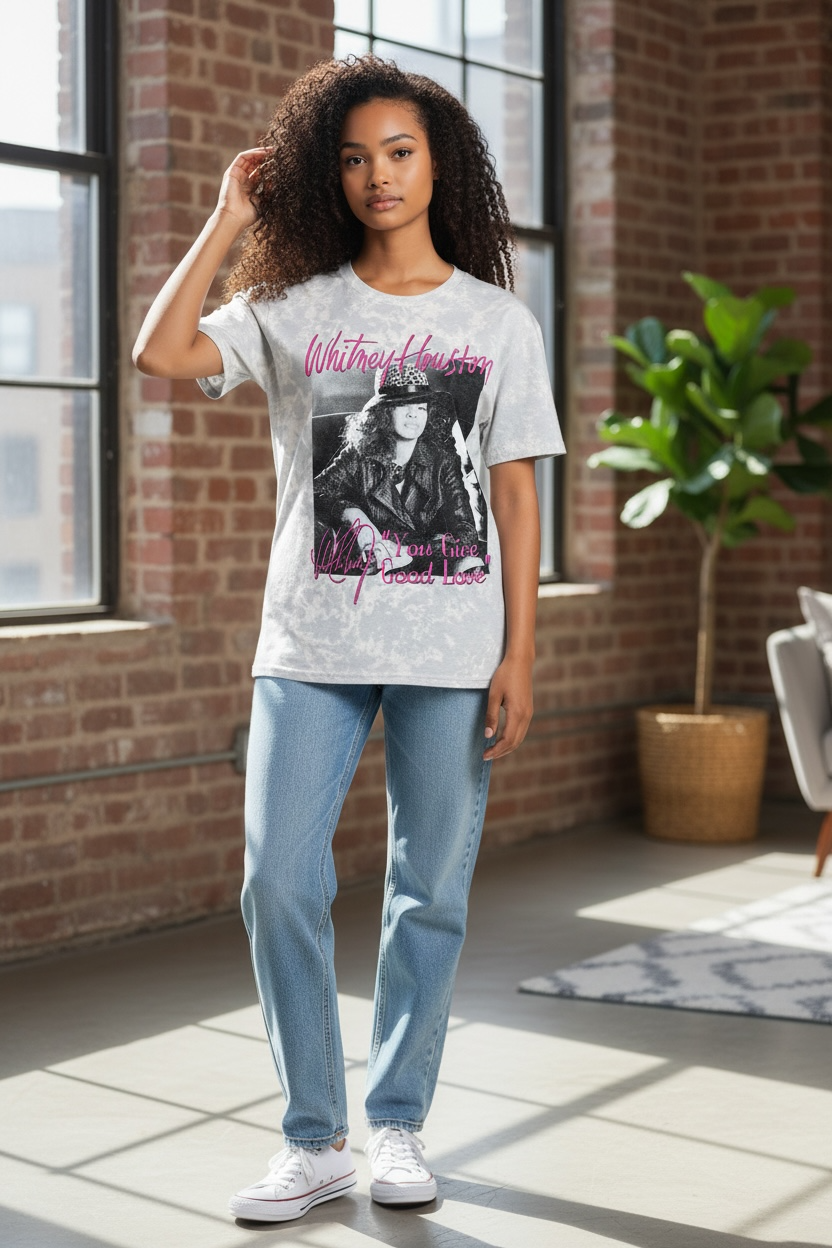 Whitney Houston “You Give Good Love” Acid Wash Graphic Tee – Medium