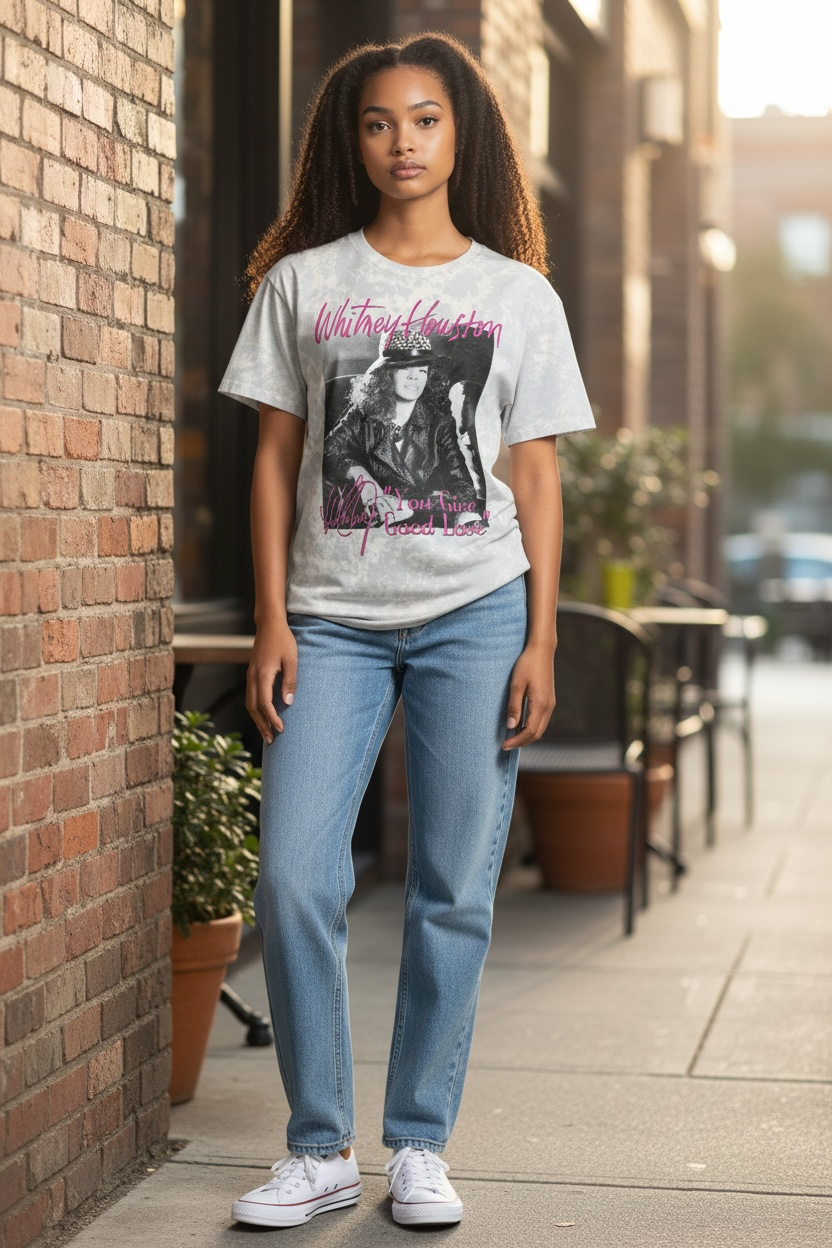 Whitney Houston “You Give Good Love” Acid Wash Graphic Tee – Medium