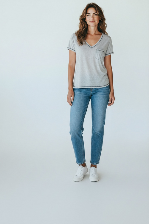 Alternative Apparel Gray Burnout V-Neck Pocket Tee – Women’s M