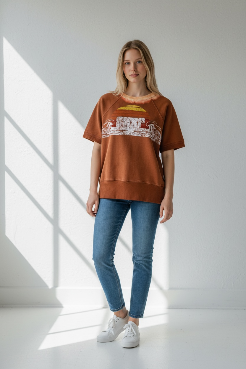 Sure Graphic Short Sleeve Sweatshirt – Brown Tie Dye Women’s M | Made in USA