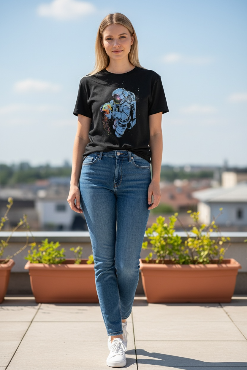 Threadless Astronaut Graphic T-Shirt Men’s Large Black Space Art Tee