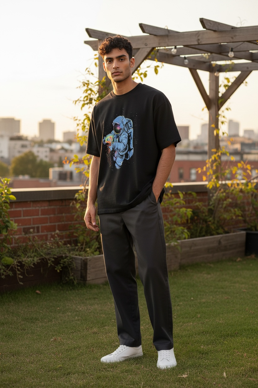 Threadless Astronaut Graphic T-Shirt Men’s Large Black Space Art Tee