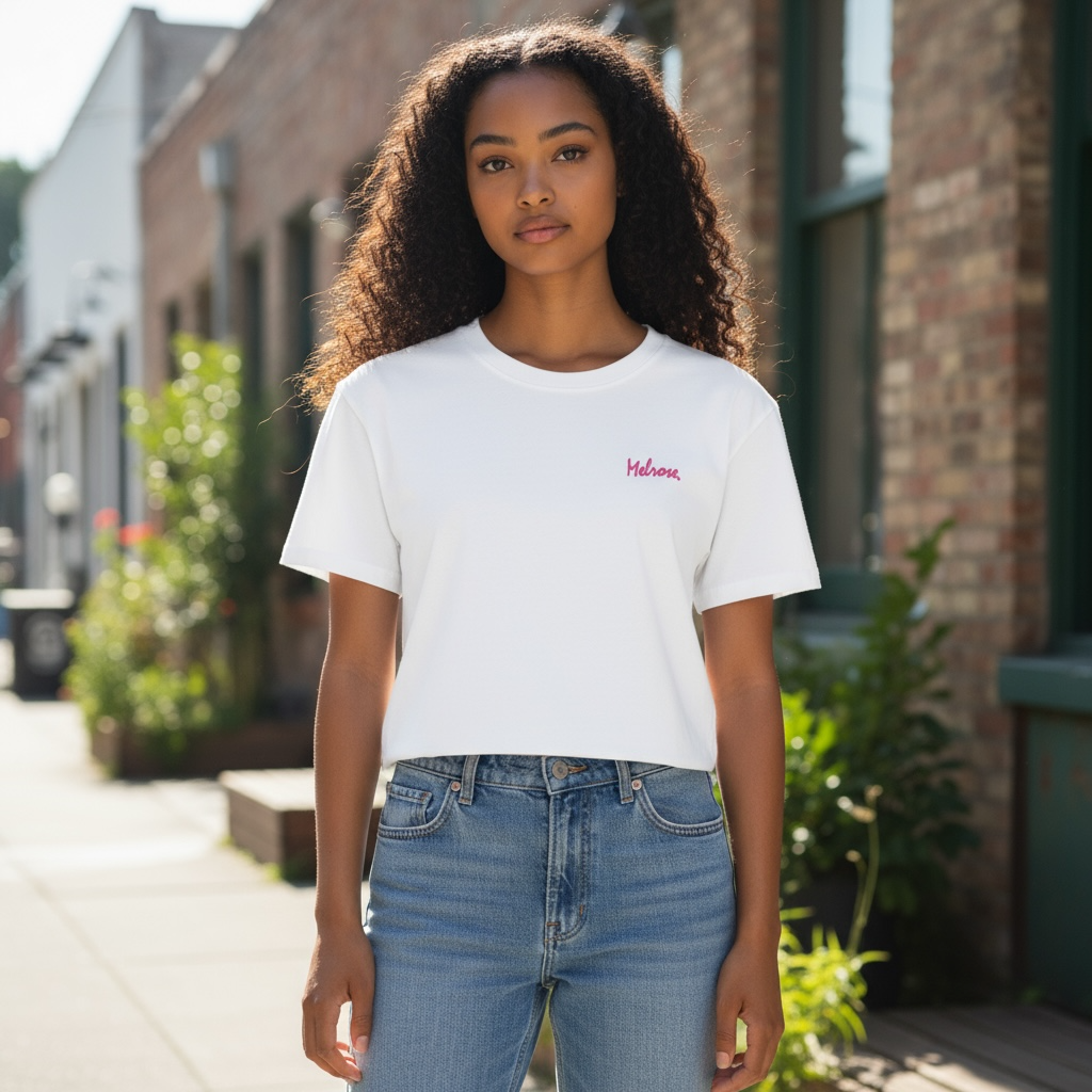 Melrose White Cropped T-Shirt – Women’s Casual Tee (Size Large)